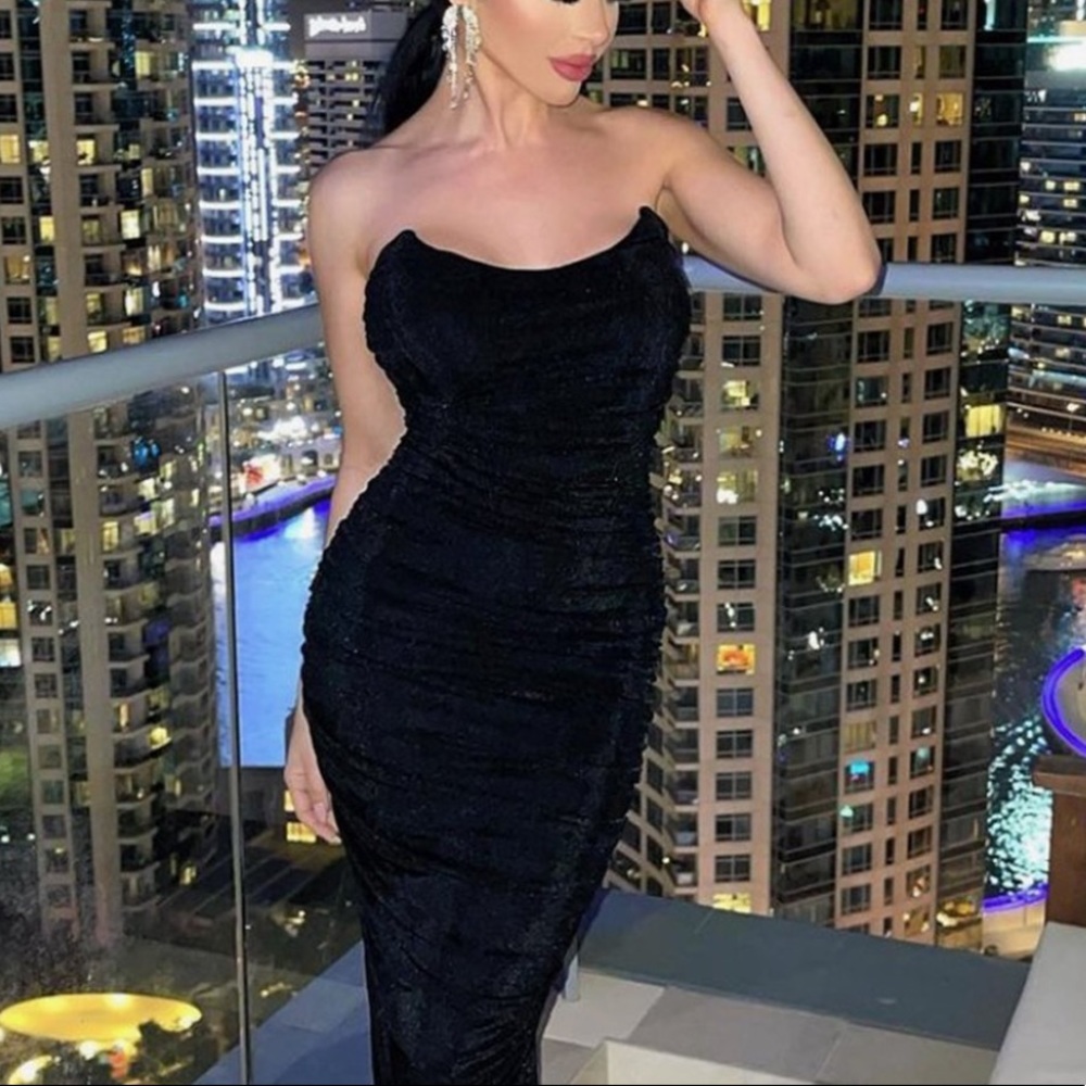 Strapless Black Knit Maxi Dress- Small